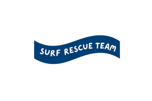 Blue and white 'Surf Rescue Team' logo on a white background Carlsbad, CA North County San Diego