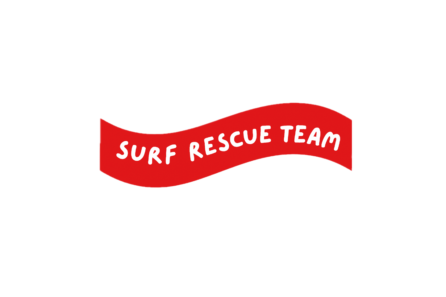 Red banner with 'Surf Rescue Team' text on a white background