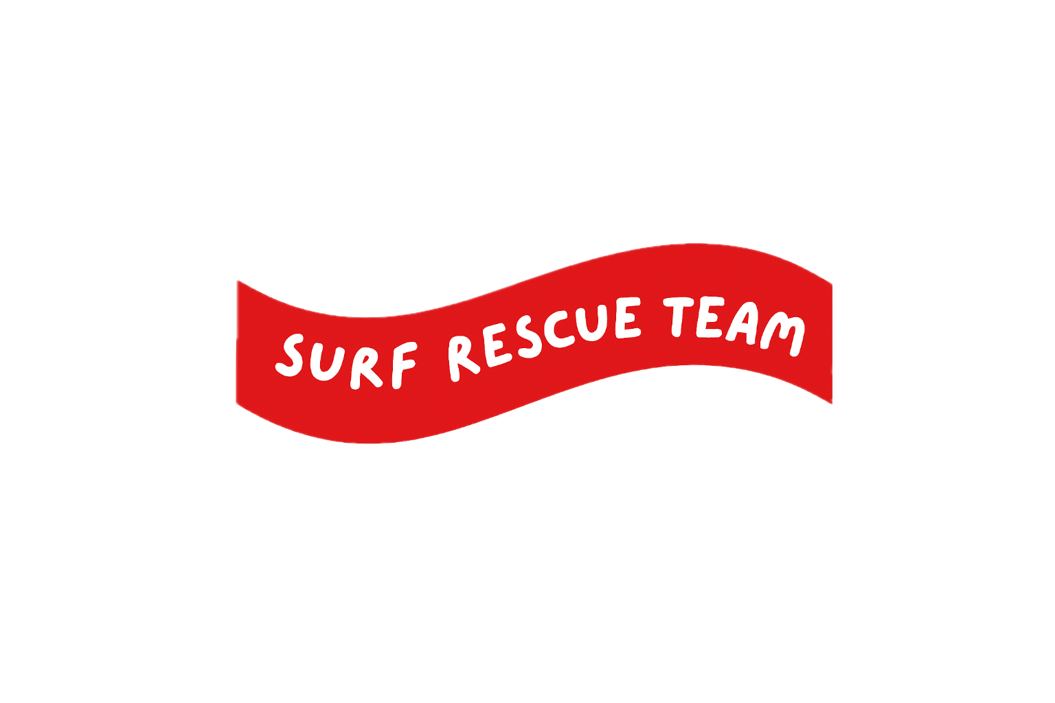 Red banner with 'Surf Rescue Team' text on a white background